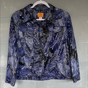 Ruby Rd Blue Abstract Print Stretch Jacket Size 16 Career Statement